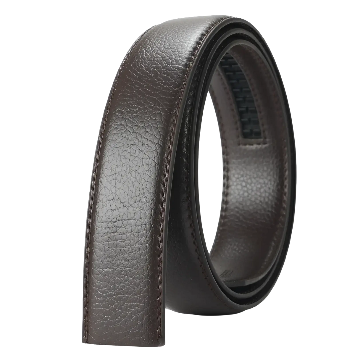Dark brown men’s leather belt with automatic buckle 3.5cm featuring textured surface and visible stitching