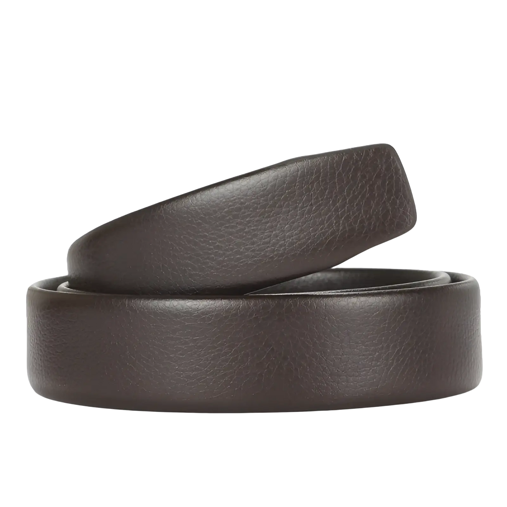 Men’s dark brown leather belt with automatic buckle 3.5cm textured surface and smooth rounded edges