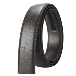 Dark brown men’s leather belt with automatic buckle 3.5cm featuring textured surface and visible edge stitching
