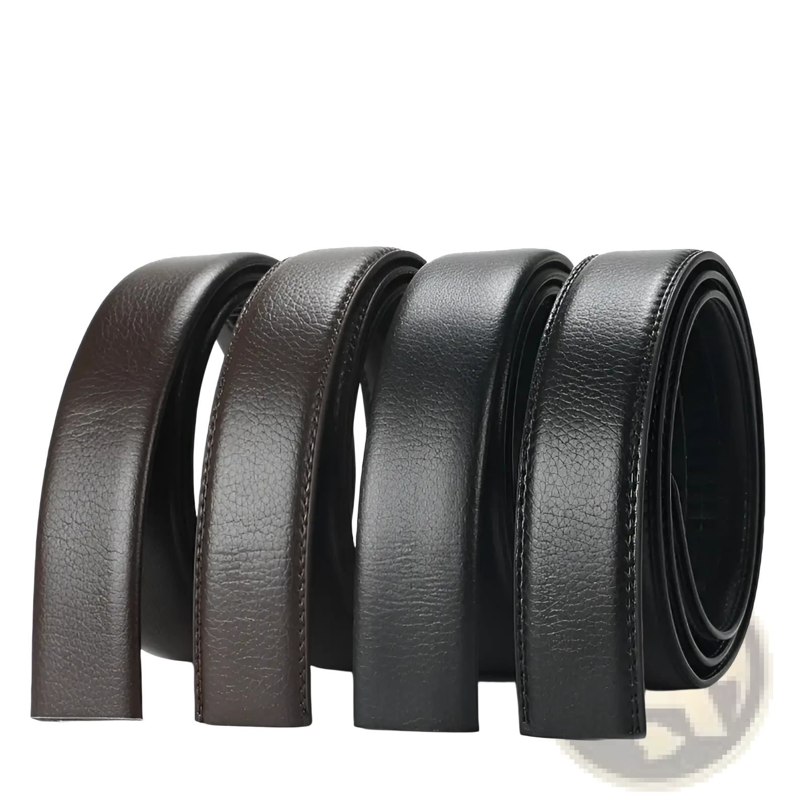 Men’s leather belt automatic buckle 3.5cm with four coiled belts in varying brown and black shades with stitched texture