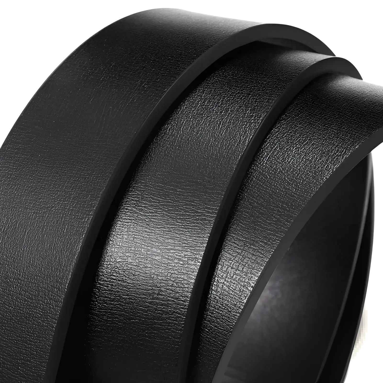 Mens leather belt automatic buckle black with smooth textured surface and clean precise stitching along edges