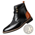 Men’s two tone black and brown leather brogue boots with gold tone eyelets and lace up high top design