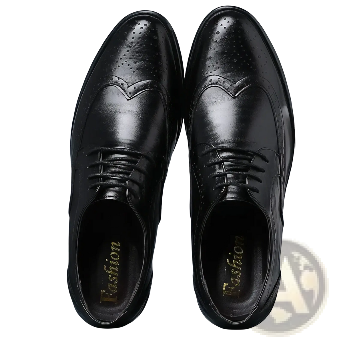 Men’s black leather brogue dress shoes with perforated detailing and a polished finish for formal occasions