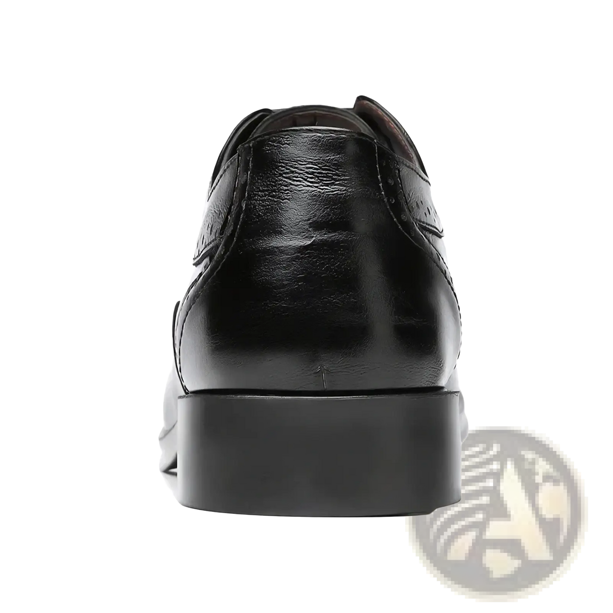 Men’s black leather brogue dress shoe featuring polished finish and detailed stitching for formal occasions
