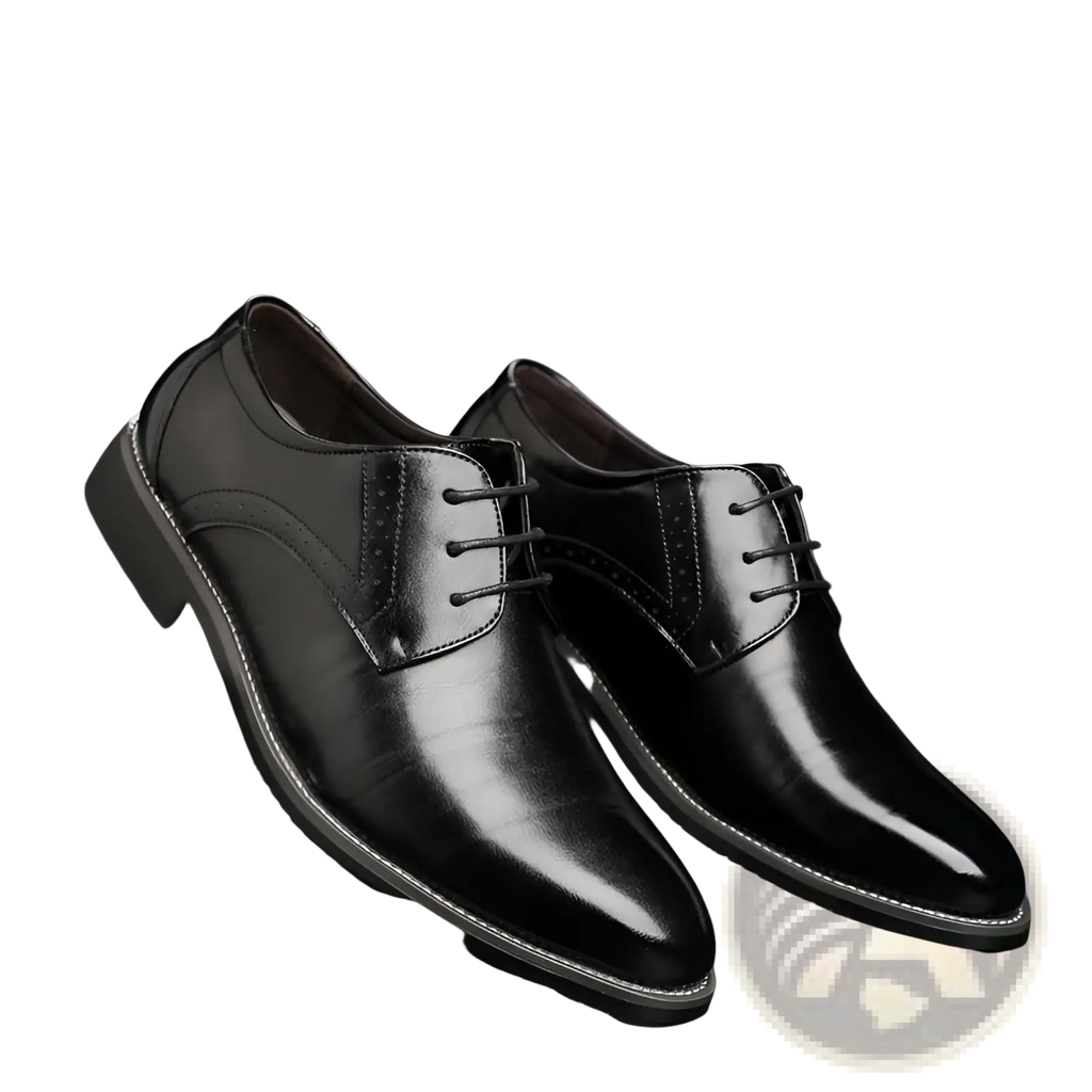 Men’s black leather brogue oxford dress shoes with a polished finish and lace-up closure suitable for formal wear