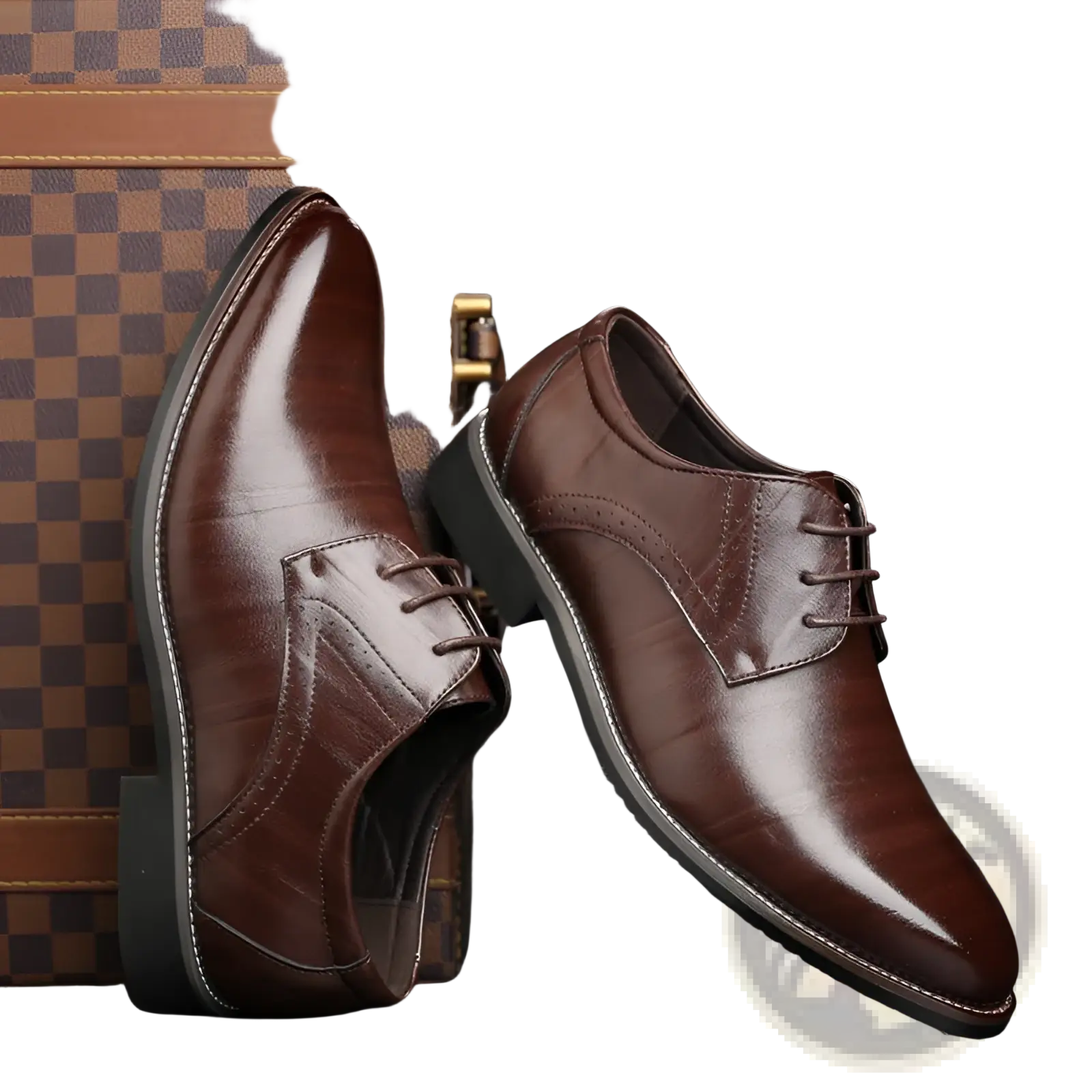 Men’s leather brogue oxford dress shoes polished brown with classic lace-up design and black soles