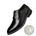 Men’s black leather brogue oxford dress shoe featuring lace-up design and polished finish