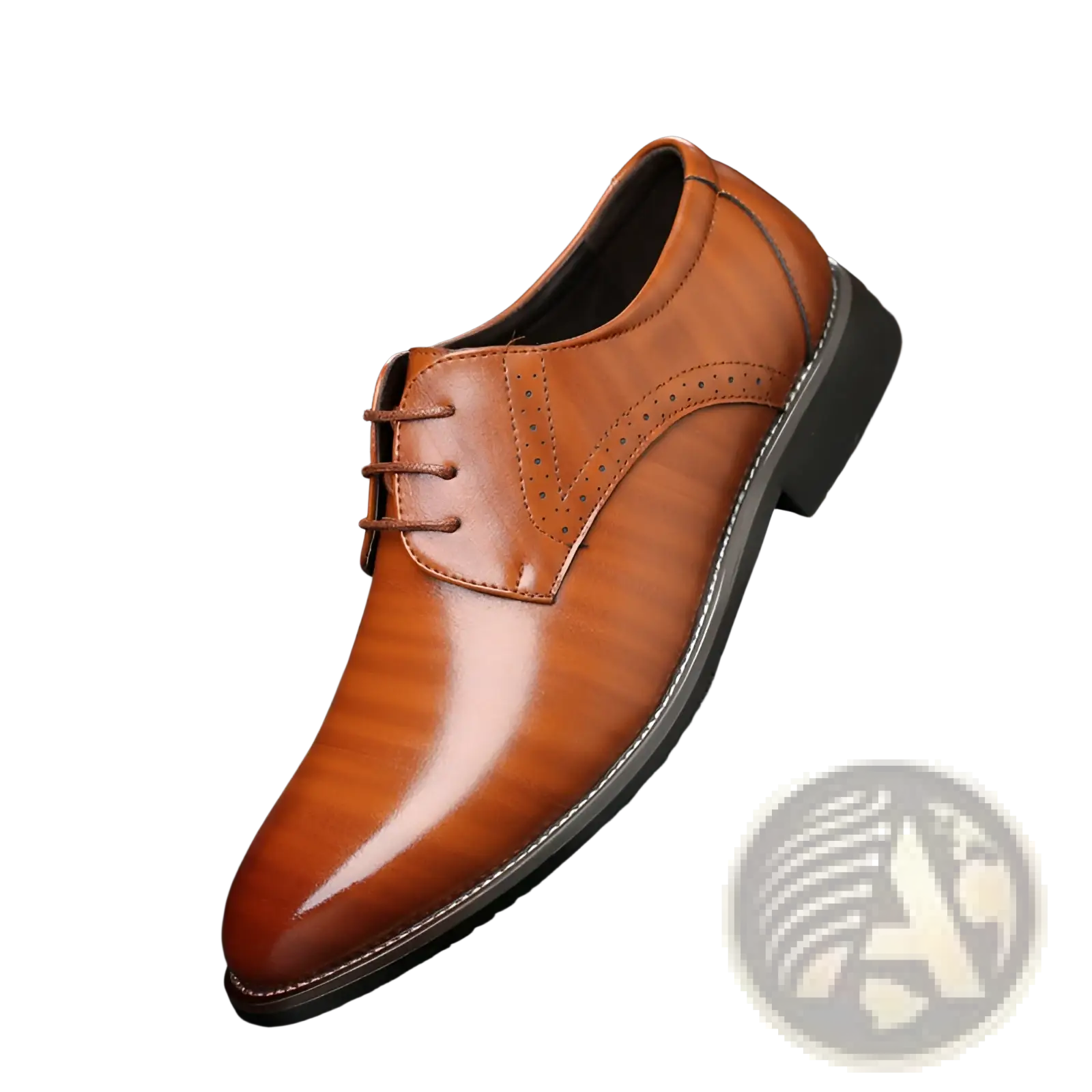 Men’s polished brown leather brogue oxford dress shoe with lace-up closure and detailed perforations