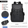 Black woven men’s leather business travel backpack with adjustable straps and textured water-repellent fabric