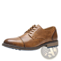 Men’s brown leather cap toe dress shoe with lace-up design and contrasting stitching for retro business casual wear