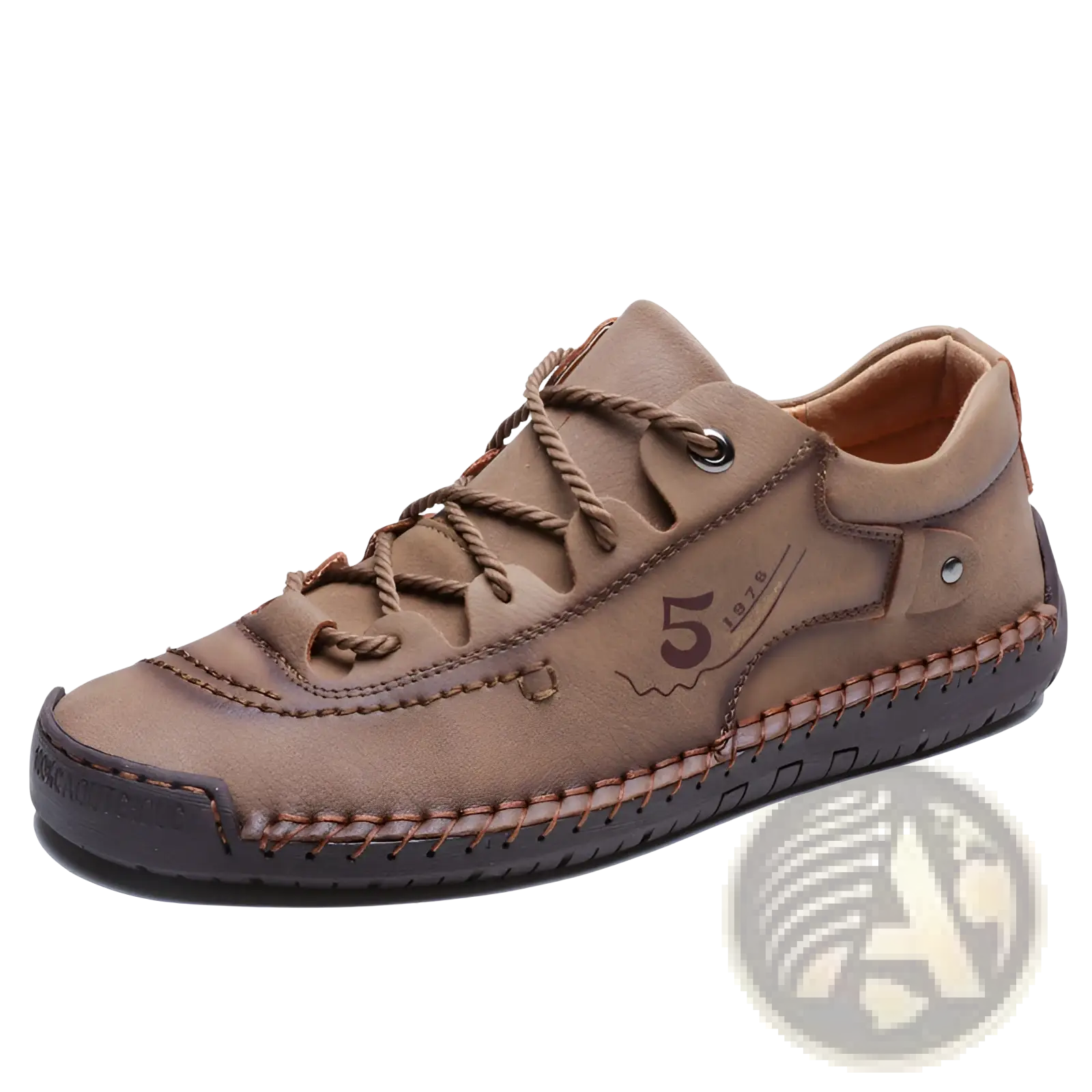 Men’s brown leather casual lace-up British shoes with visible stitching and dark rubber sole