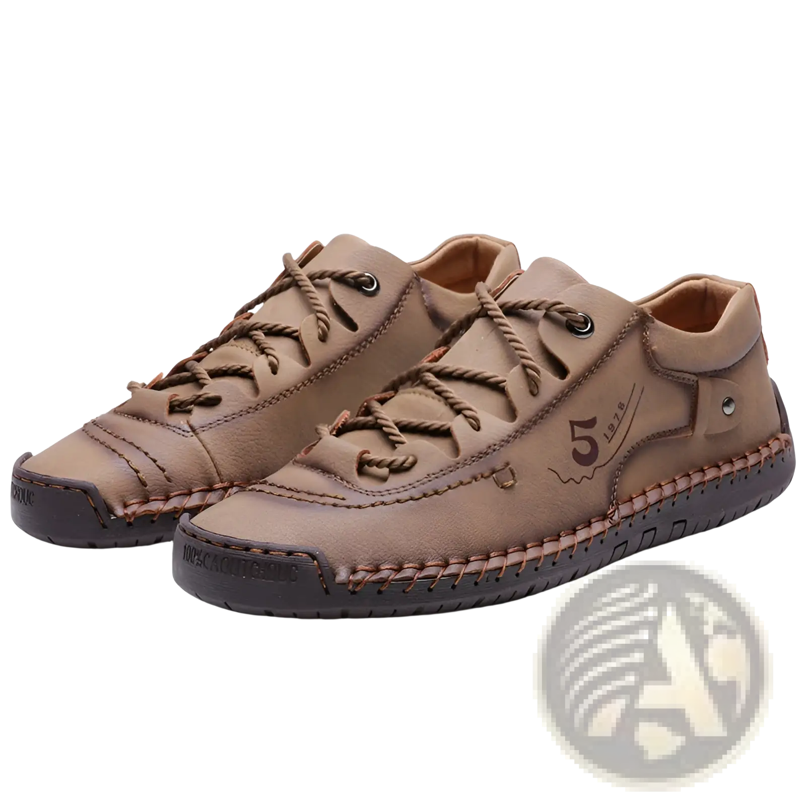 Men’s brown leather casual lace up British shoes with visible stitching and dark brown rubber sole