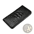 Men’s black leather crocodile pattern long wallet with textured embossed design and silver zipper closure