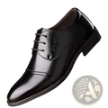 Black leather men’s dress shoe with polished finish and classic lace-up design for formal occasions