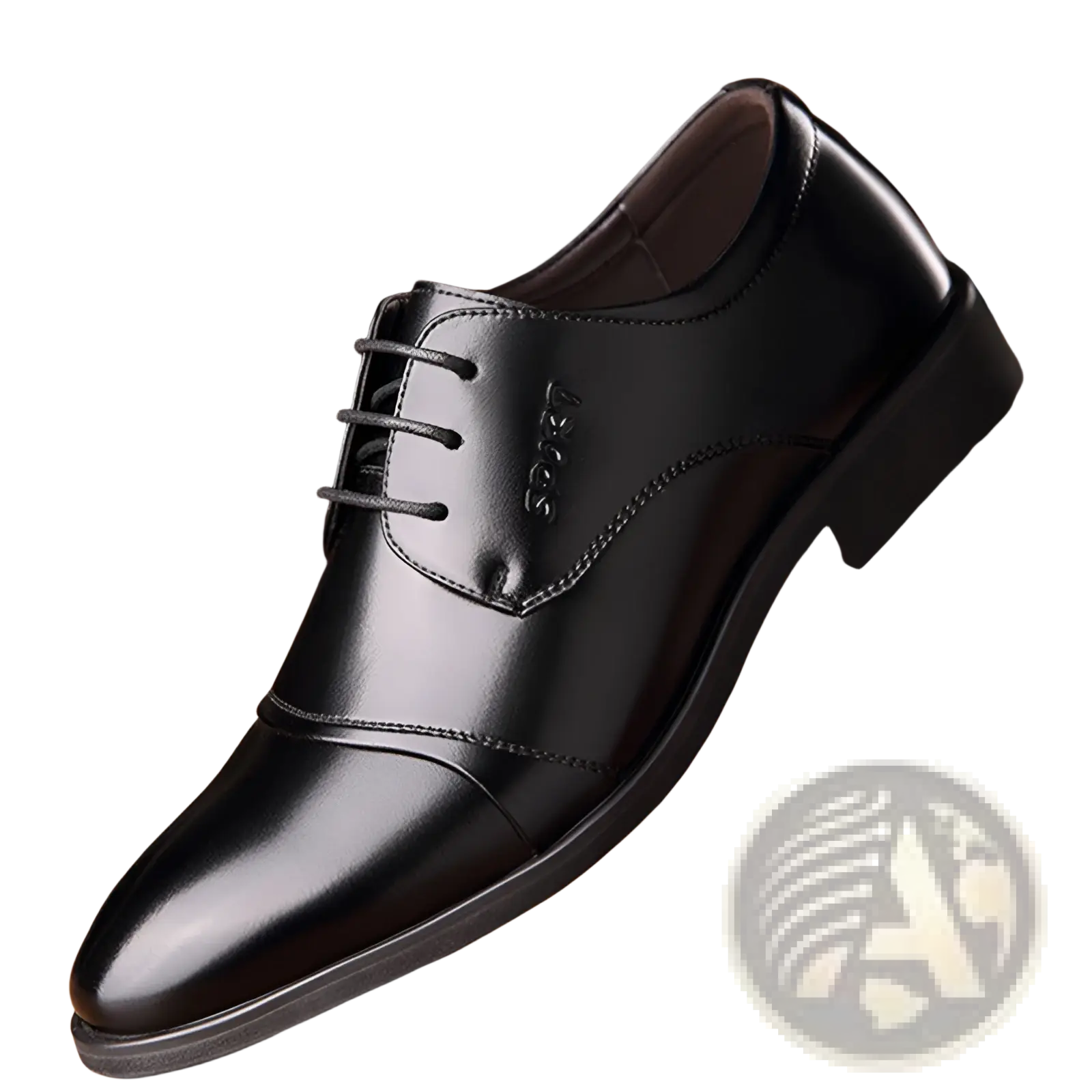 Black leather men’s dress shoe with polished finish and classic lace-up design for formal occasions