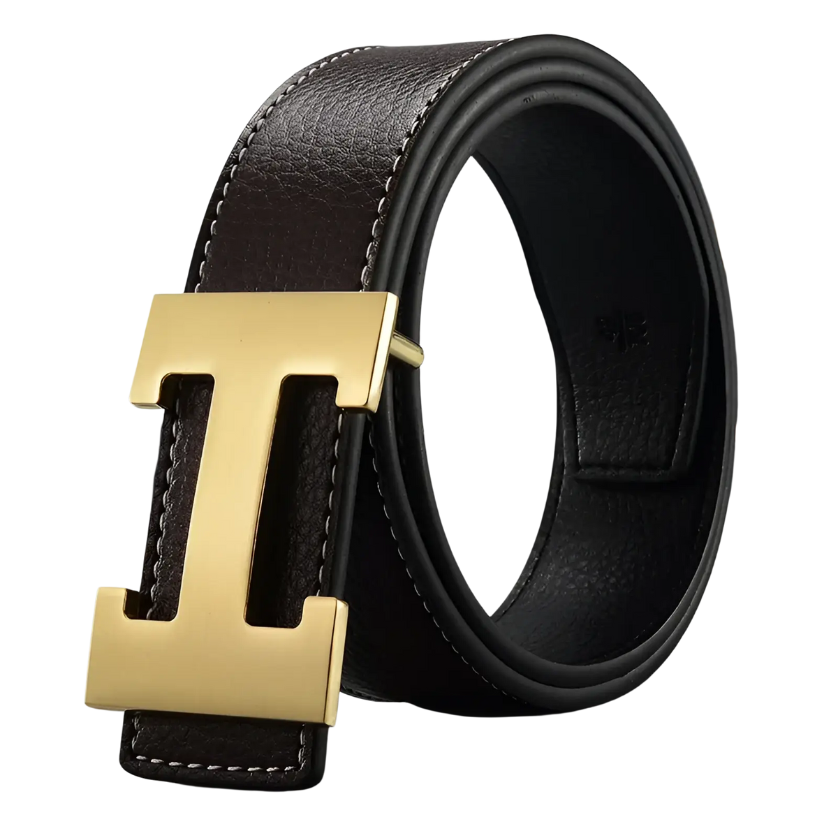 Men’s brown leather belt with gold-tone h buckle showcasing premium leather and elegant design