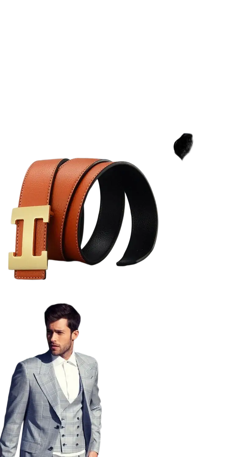 Men’s orange leather h buckle belt featuring a gold-tone h shaped buckle for a stylish and classic look