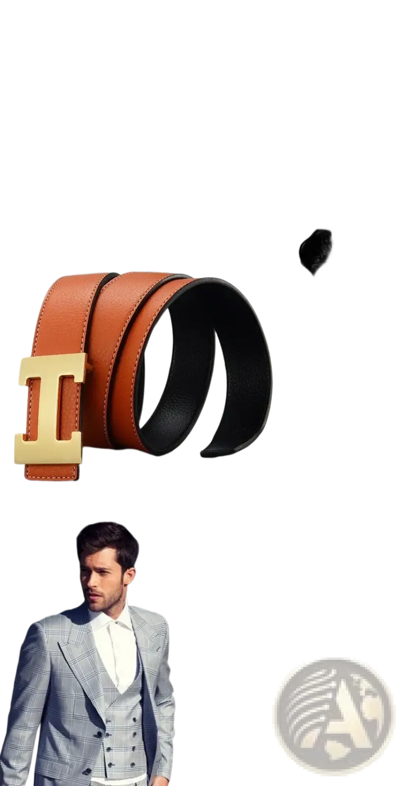 Men’s orange leather h buckle belt featuring a gold-tone h shaped buckle for a stylish and classic look