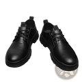 Black leather lace-up men’s height increasing shoes with 6cm insoles and thick rugged textured soles