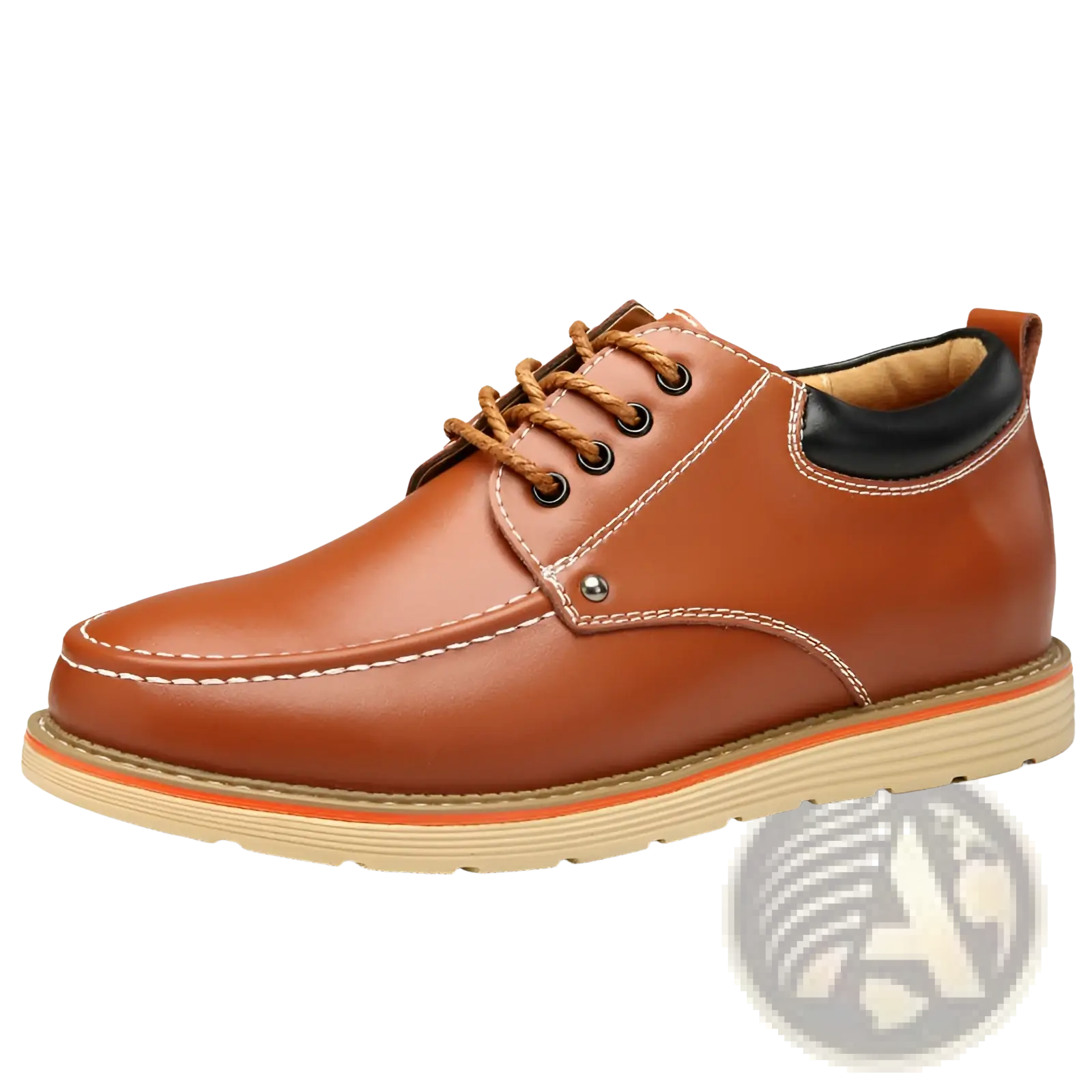 Men’s brown leather lace-up height increasing shoes with black accents and orange soles featuring 6cm insoles