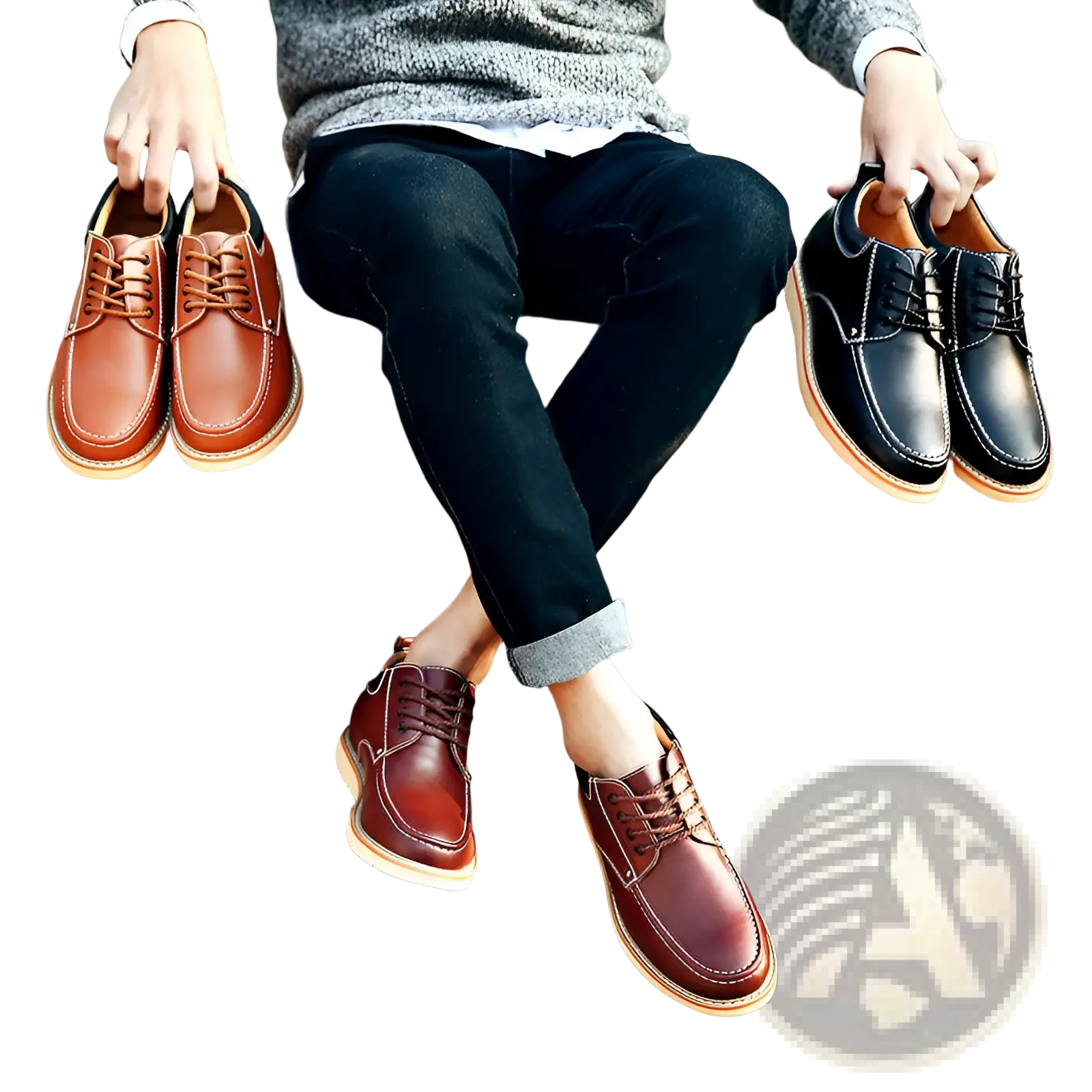 Men’s brown leather lace-up oxford shoes with 6cm height increasing insole and contrasting tan soles and stitching