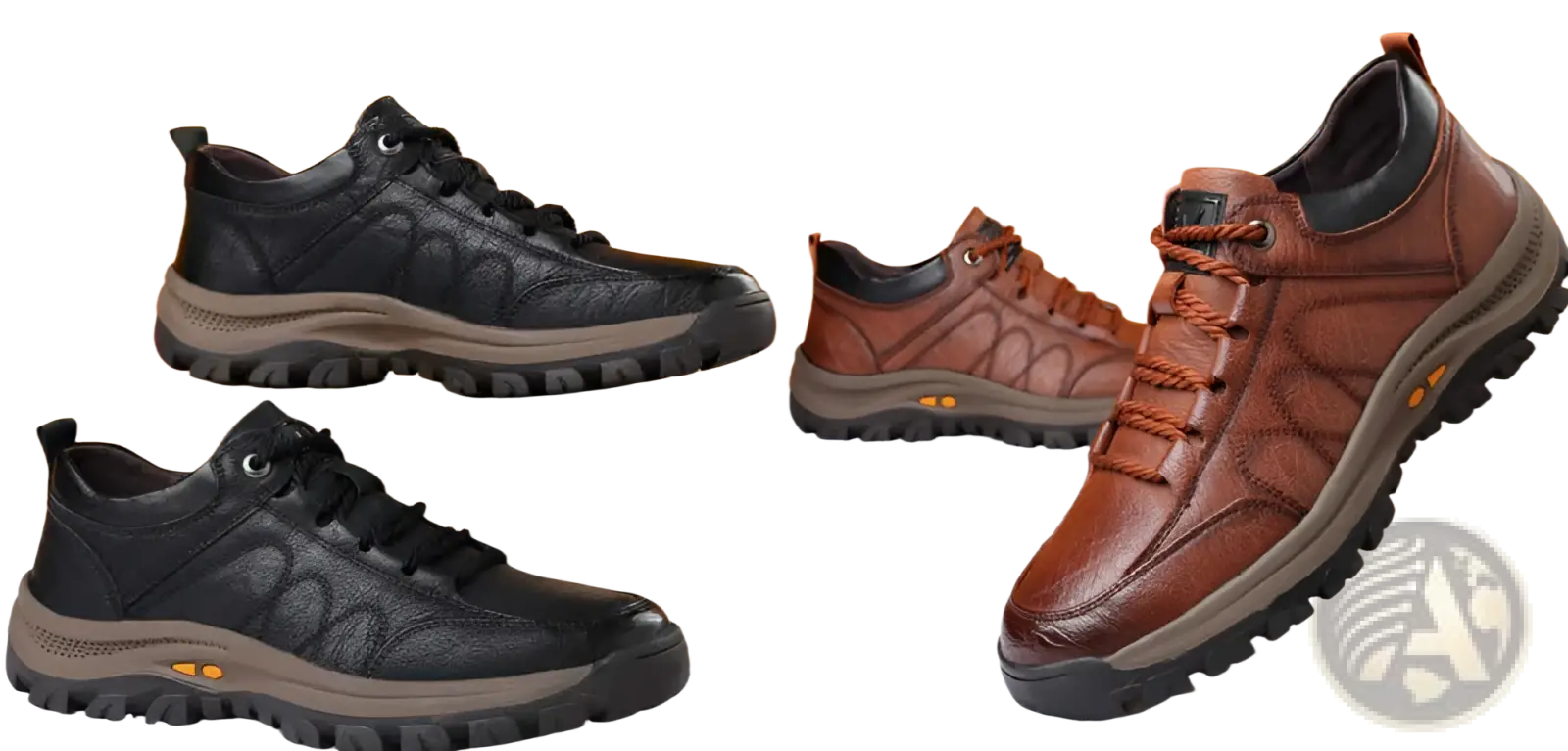Men’s leather hiking shoes in brown with rugged sole and orange accents for vintage casual outdoor use