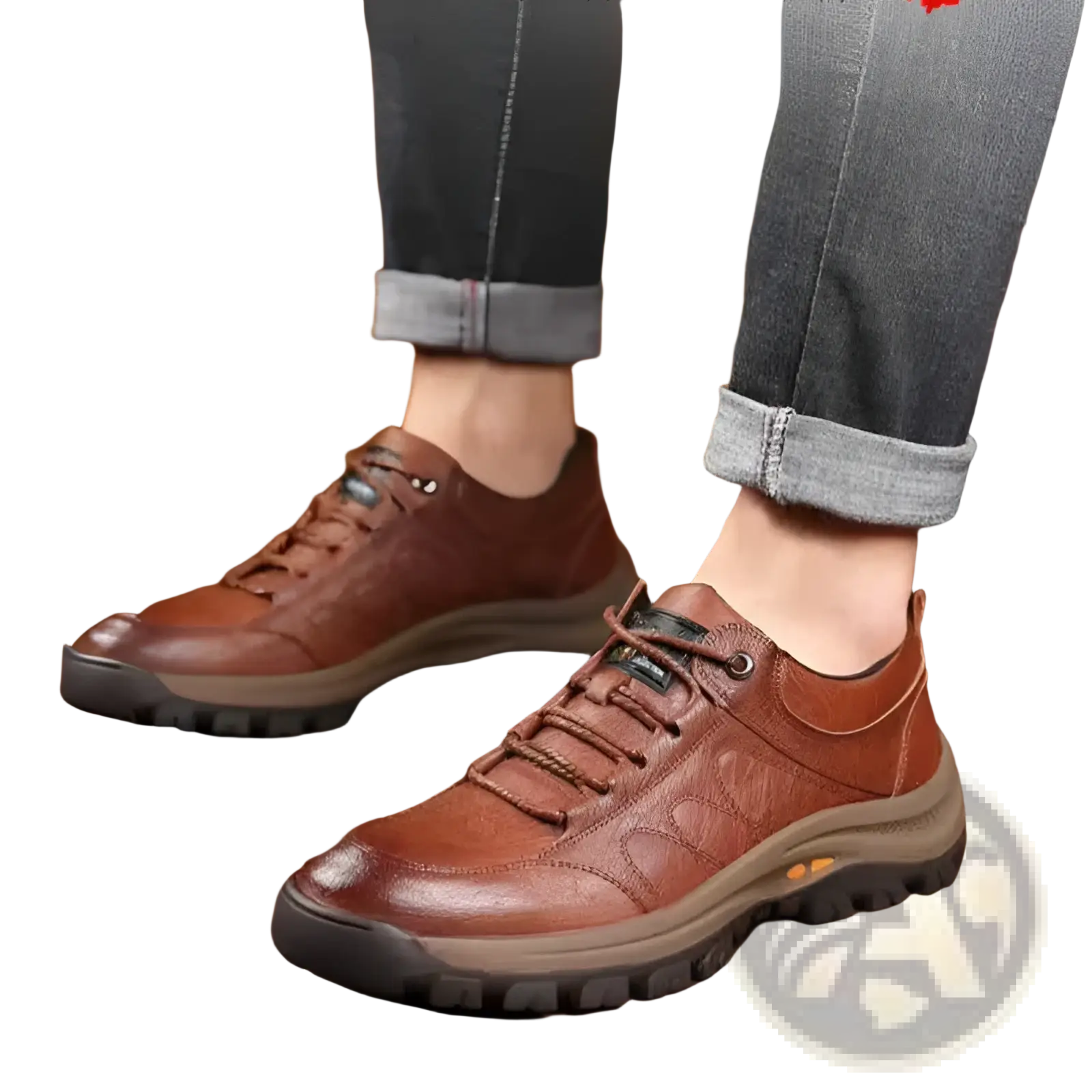 Men’s brown leather hiking shoes with rugged sole and laces vintage casual footwear for outdoor use