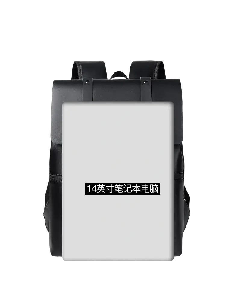 Men’s black leather laptop backpack with soft handle air cushion straps and phone pocket for 14-inch laptops