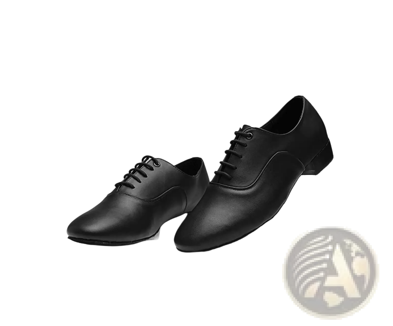 Men’s black leather latin and ballroom dance shoes with laces and a low heel shown from the back side