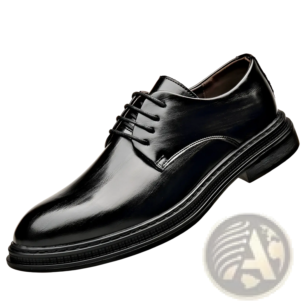 Men’s black leather oxford dress shoe with polished finish and textured rubber sole for weddings