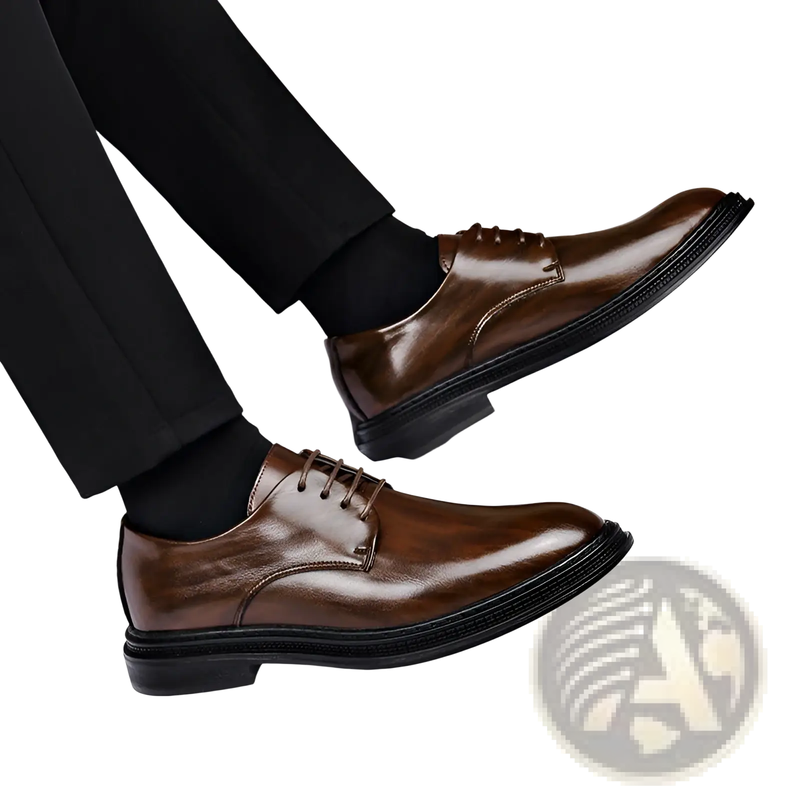 Men’s leather oxford dress shoes in brown with lace-up design, black soles, and polished finish for weddings