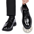 Men’s black patent leather oxford dress shoes with lace-up design and polished finish for weddings
