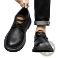 Black leather lace-up men’s perforated business casual shoes with tan suede insole for comfortable wear