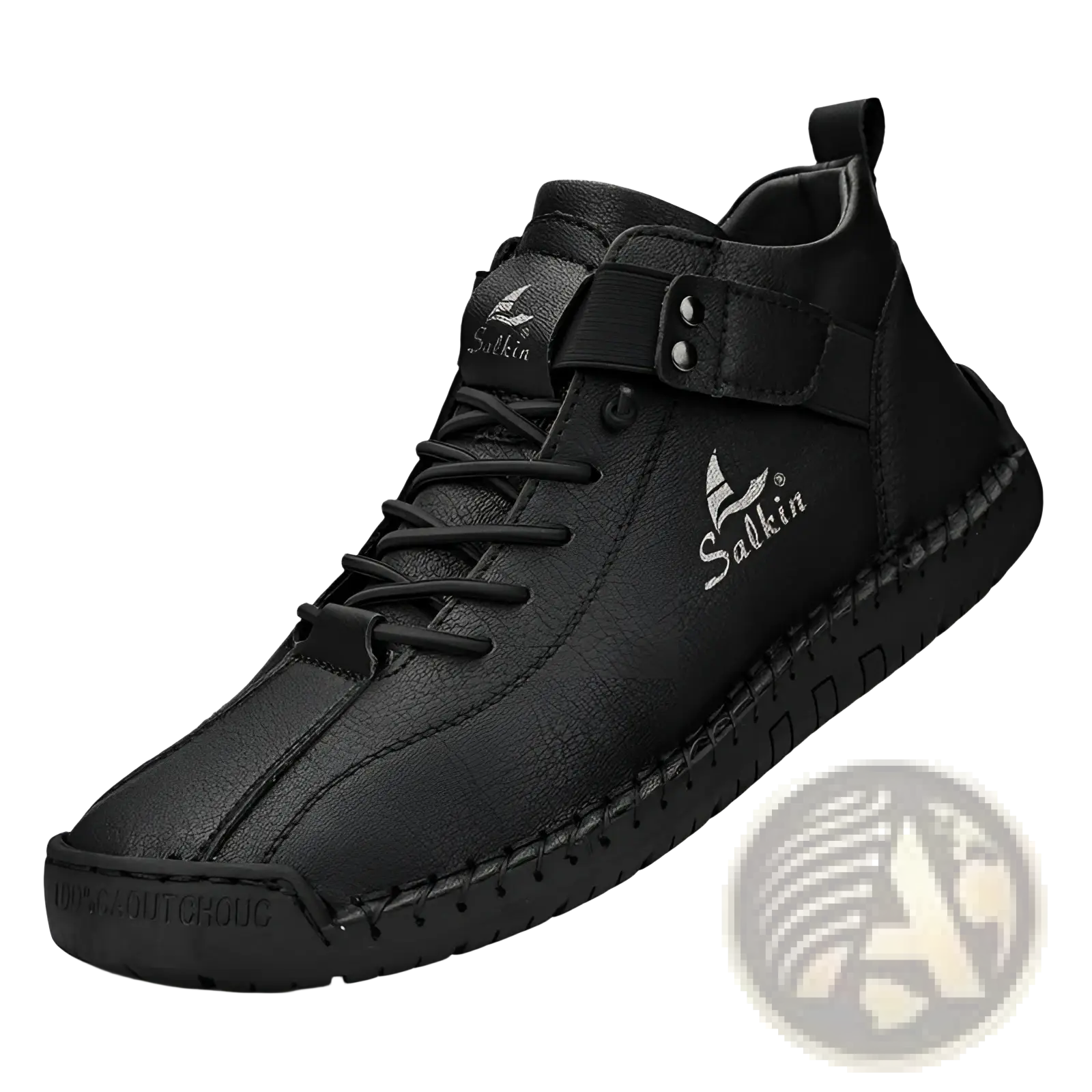 Men’s leather shoes plus size handmade salkin boots featuring black textured leather high-top sneaker with stitching details