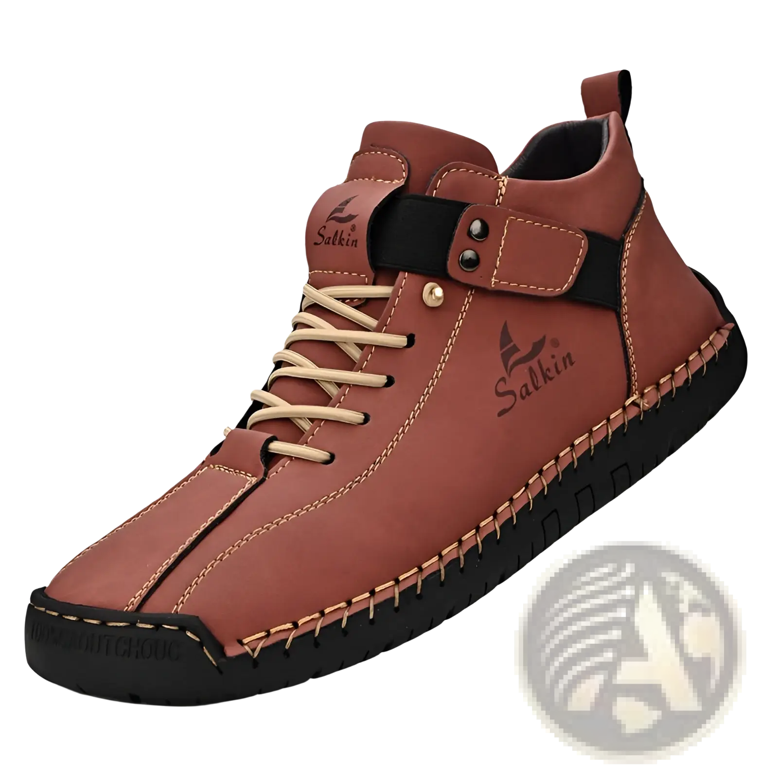 Men’s leather shoes plus size handmade salkin boots brown leather ankle boot with beige laces and black accents