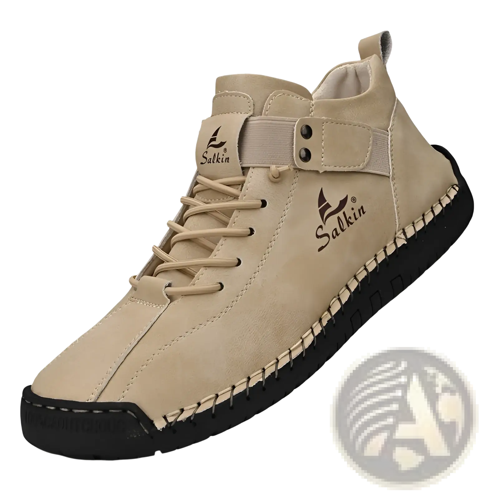 Beige salkin high-top sneaker with suede upper black rubber sole and contrasting stitching men leather shoes plus size handmade
