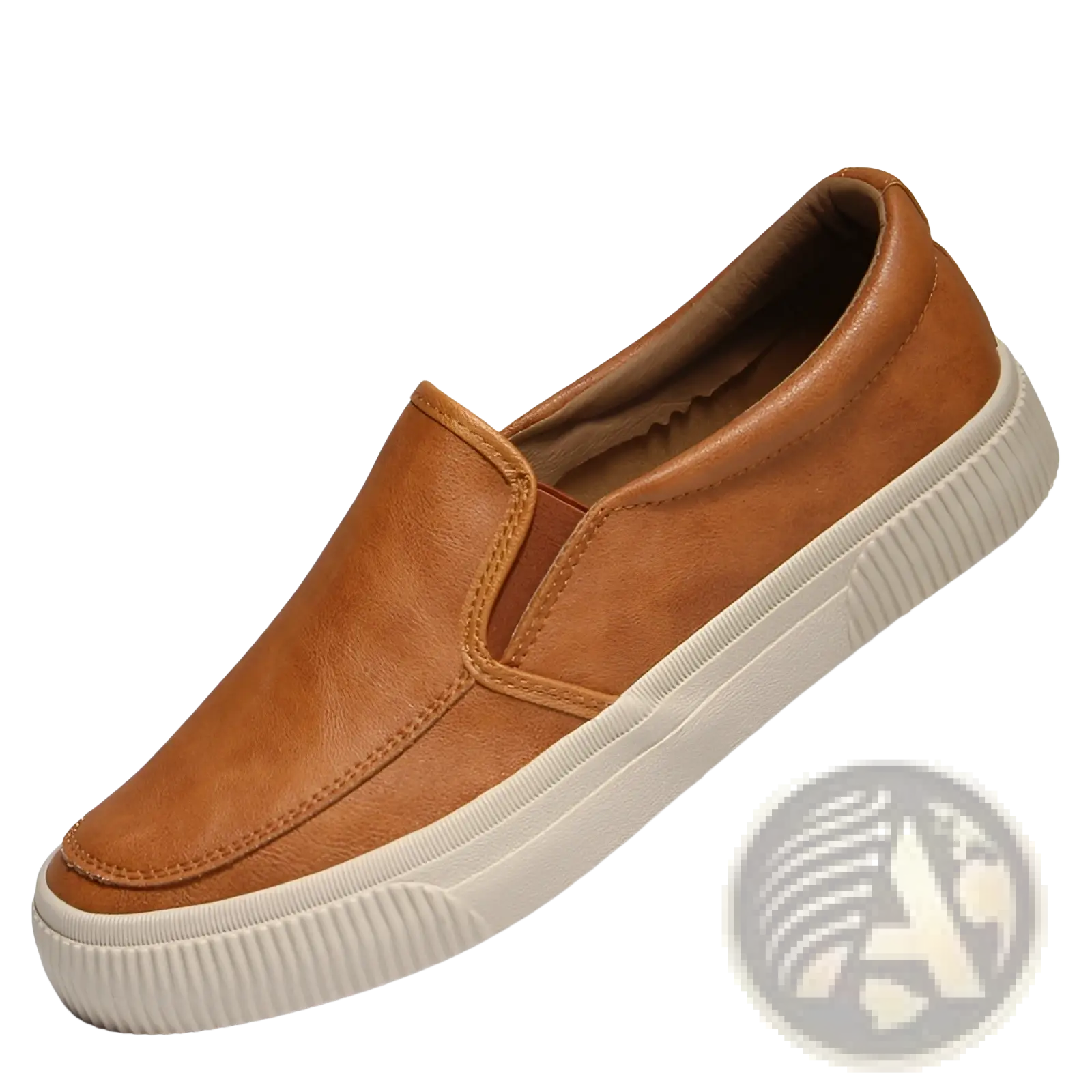 Men’s leather slip-on casual fashion sneakers in tan suede with a white ribbed rubber sole