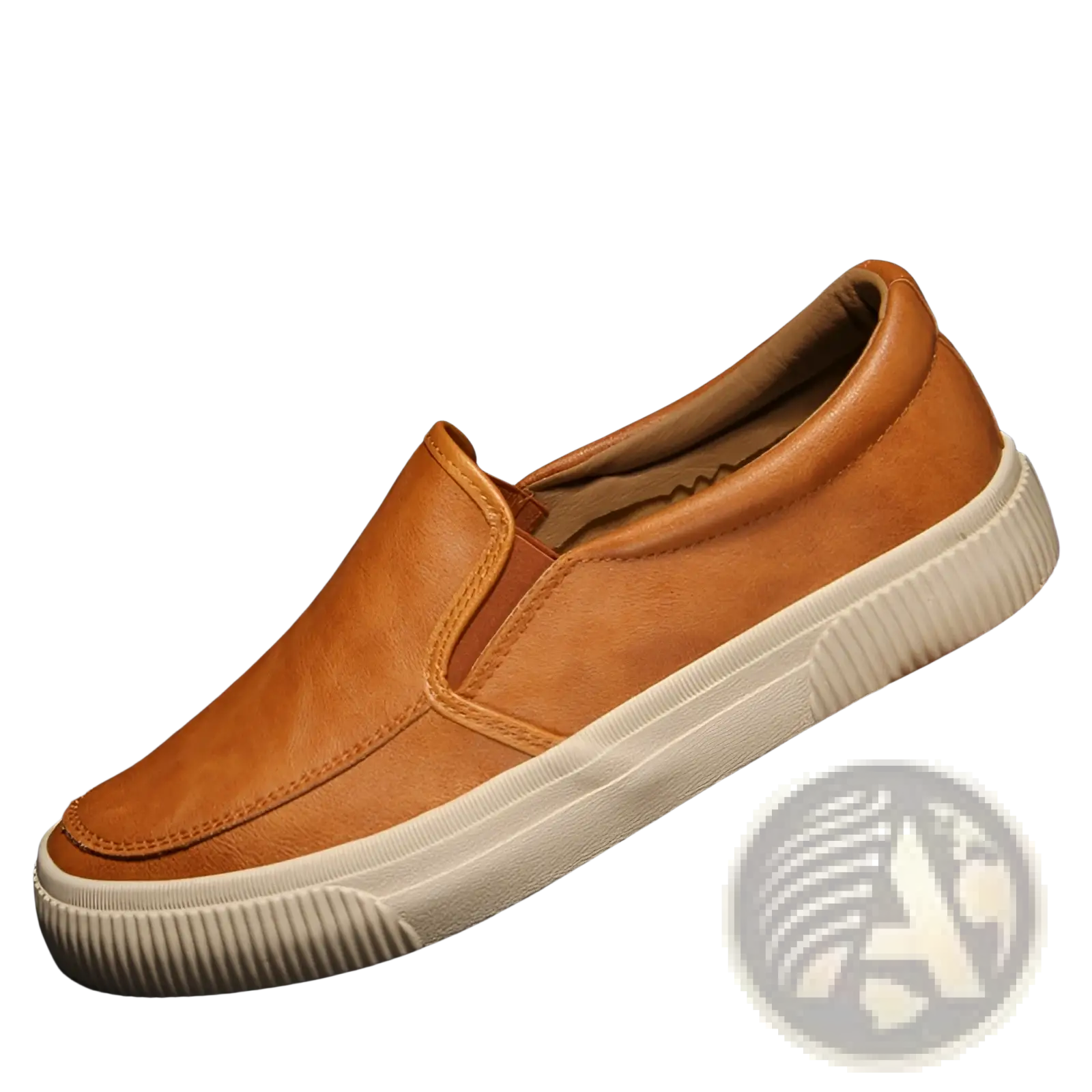 Men’s tan suede leather slip-on casual fashion sneaker with white rubber sole for comfortable everyday wear