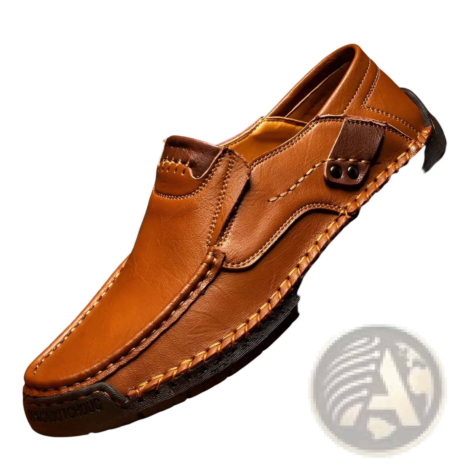 Men’s brown leather slip-on casual outdoor loafers with visible stitching and a dark rubber sole