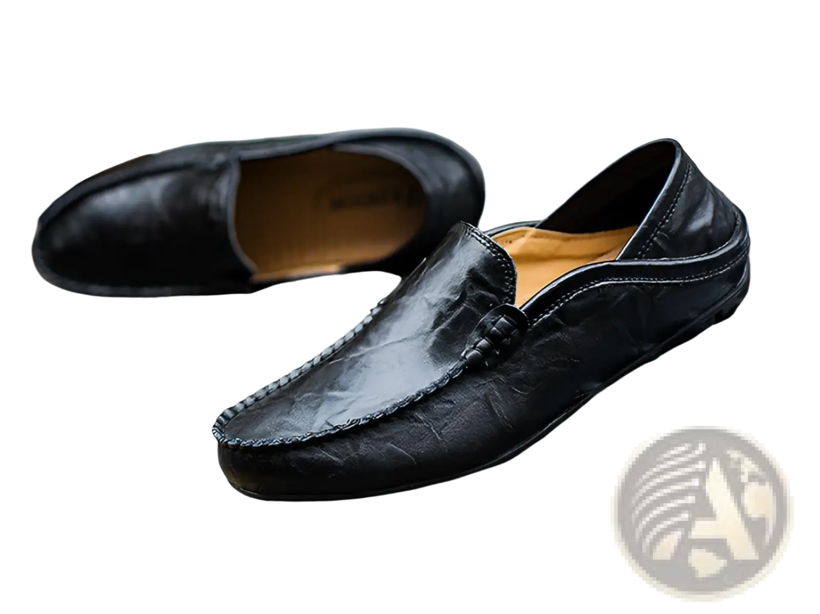 Men’s black leather slip-on loafers with textured surface and stitched detailing for casual driving shoes