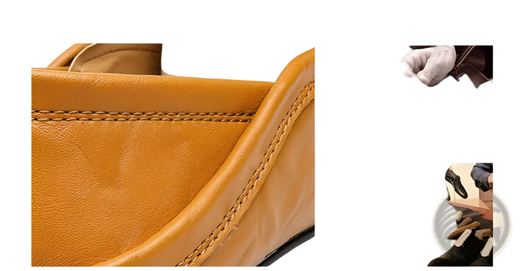 Men’s tan leather slip on loafers with visible stitching along the seam casual driving shoes
