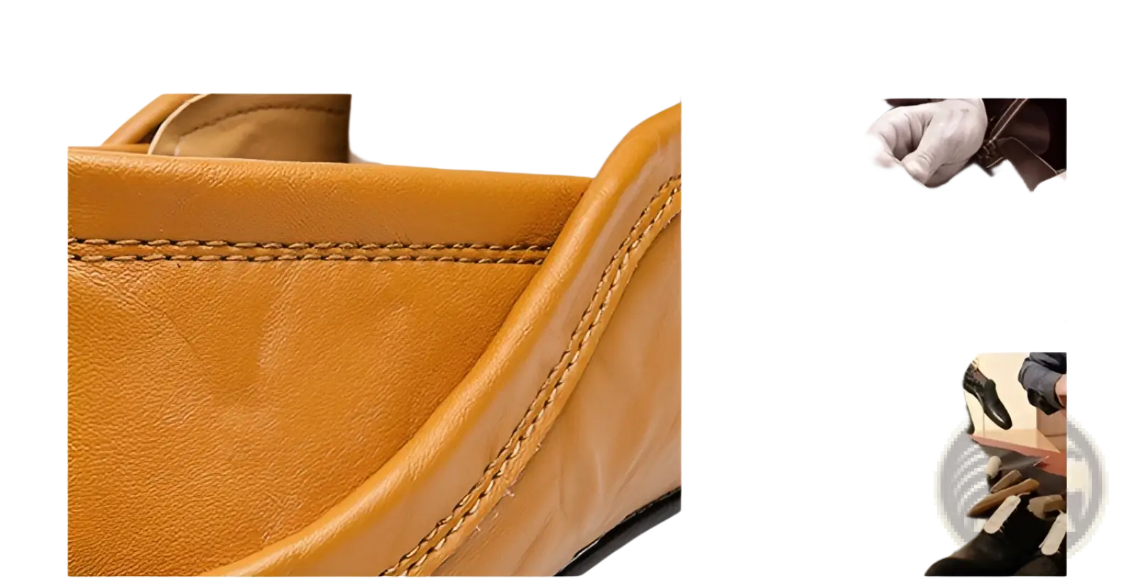 Men’s tan leather slip on loafers with visible stitching along the seam casual driving shoes