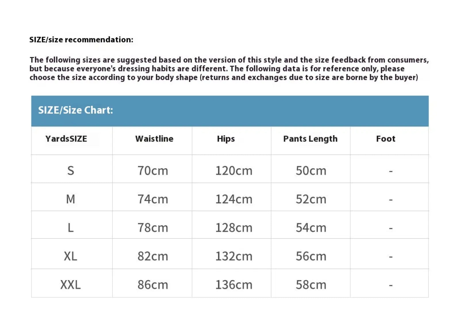 Size chart for men’s leopard print denim and cargo workwear shorts showing waist hips and length in centimeters s to xxl