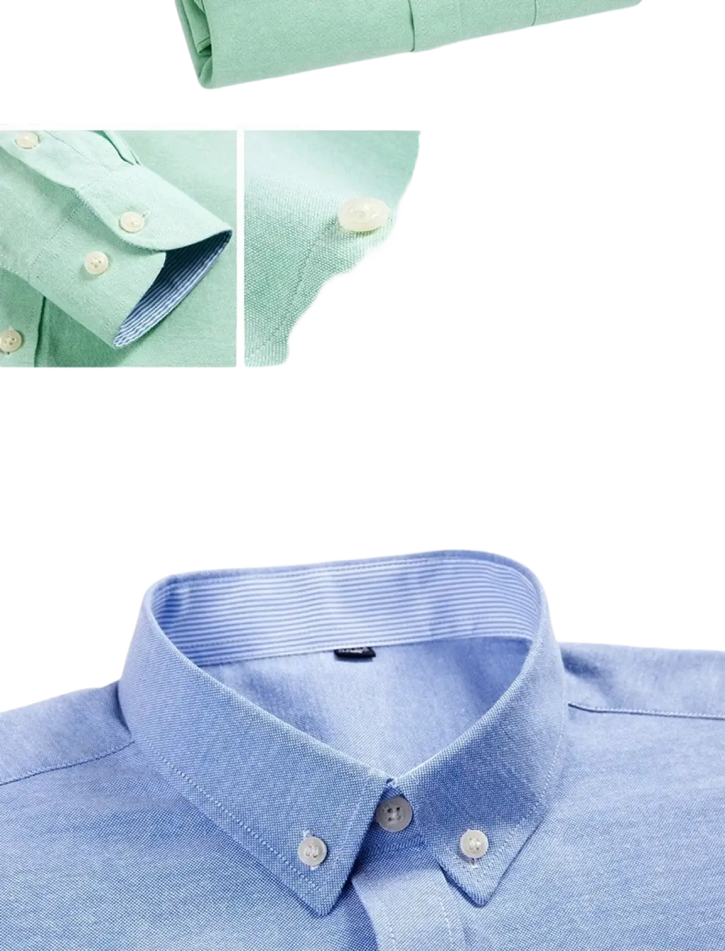 Mens light blue oxford shirt with subtle textured weave and contrasting striped inner collar for casual wear