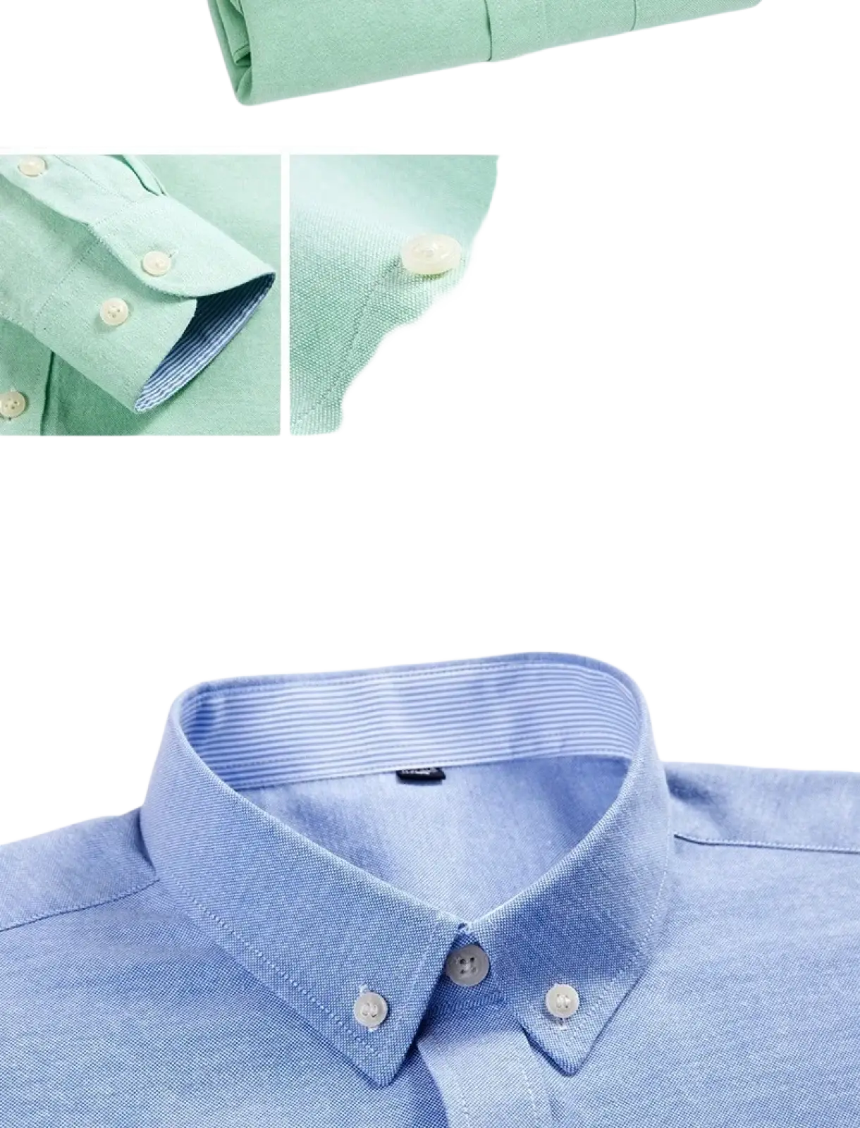 Mens light blue oxford shirt with subtle textured weave and contrasting striped inner collar for casual wear