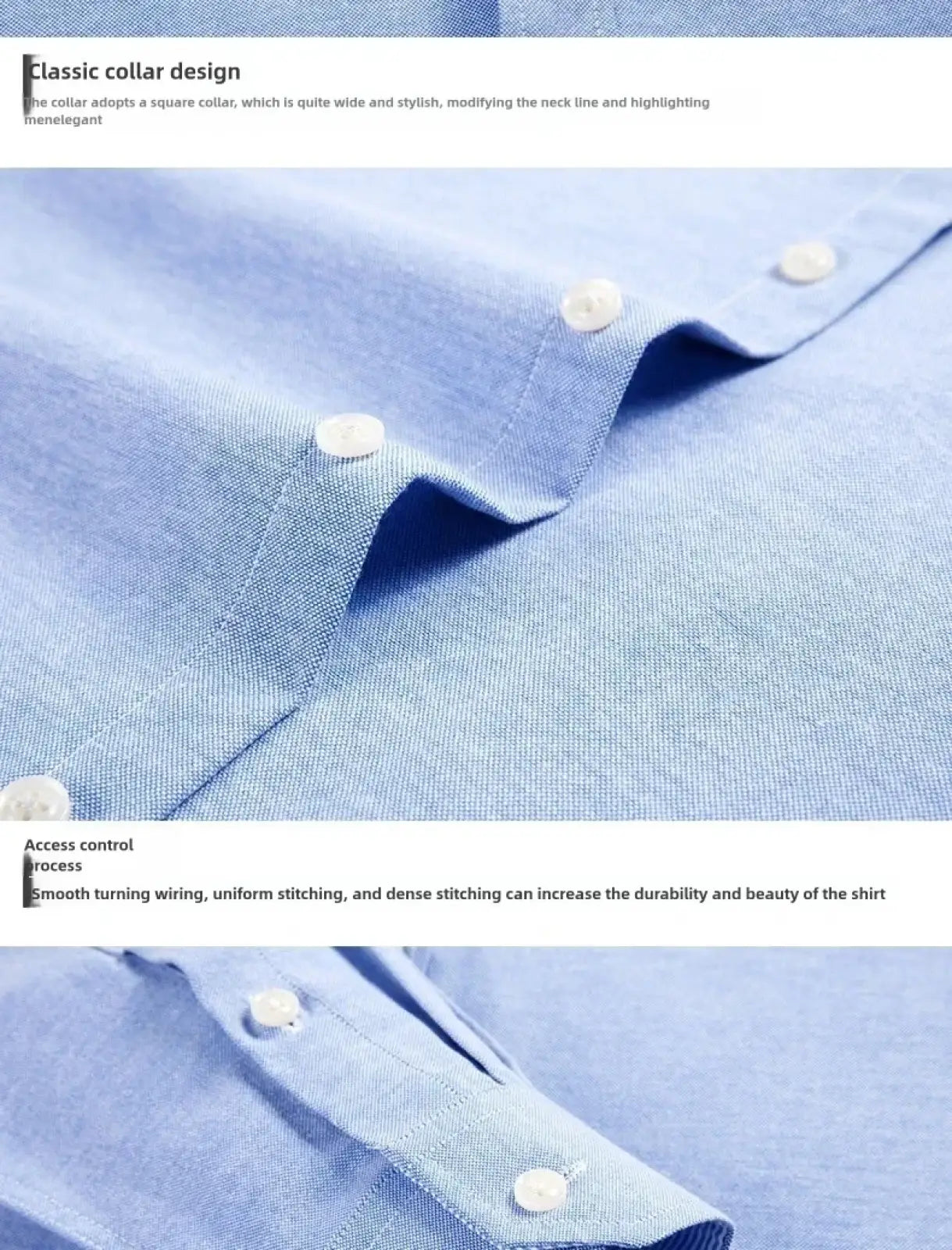 Mens light blue oxford shirt casual long sleeve made of denim with classic square collar and white buttons