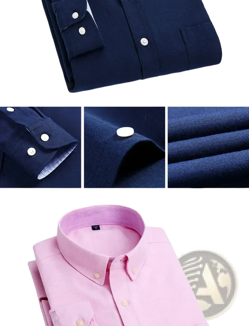 Mens light blue oxford shirt in navy blue and pink with contrasting inner linings and white buttons for casual wear
