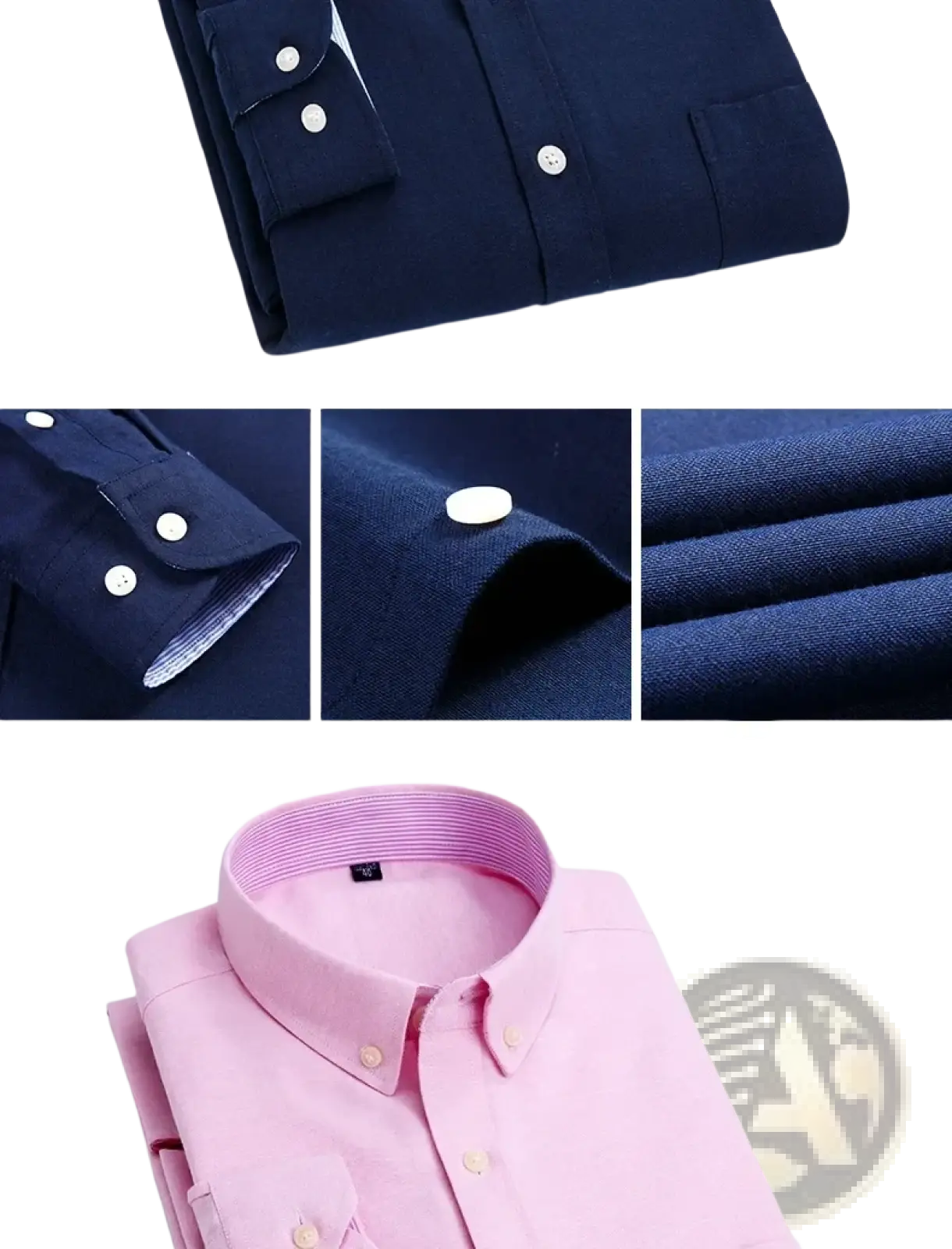 Mens light blue oxford shirt in navy blue and pink with contrasting inner linings and white buttons for casual wear