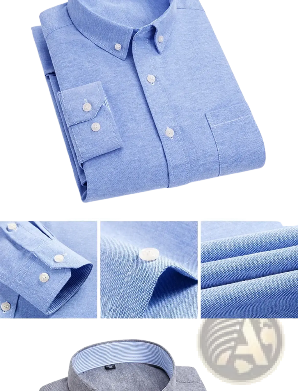 Mens light blue oxford shirt casual long sleeve neatly folded with subtle textured weave and white buttons