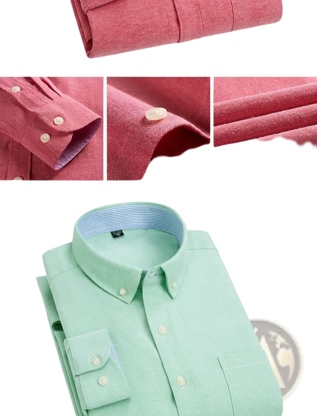 Mens light blue oxford shirt casual long sleeve neatly folded with mint green textured weave and contrasting collar lining